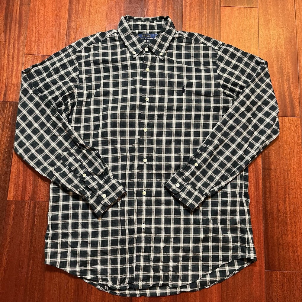 Polo Ralph Lauren Mens L Plaid Button Down Classic Fit Green Long Sleeve Preppy